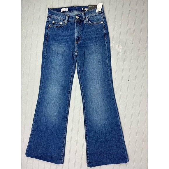 Gap Size 25 s Short Womens Jeans Authentic Flare Mid Rise Dark Wash Stre… - Picture 1 of 5